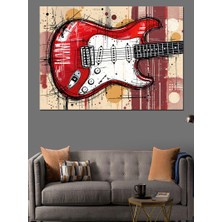 Kırmızı Elektro Gitar Dekoratif Kanvas - Mdf Ahşap Tablo
