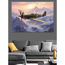 Dağlar Üzerinde Uçak Dekoratif Kanvas - Mdf Ahşap Tablo