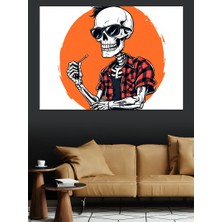 Gömlekli Iskelet Illüstrasyonu Dekoratif Kanvas - Mdf Ahşap Tablo