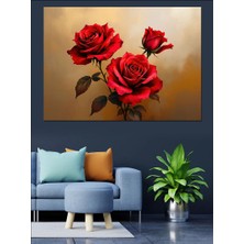 Iki Kırmızı Gül Dekoratif Kanvas - Mdf Ahşap Tablo