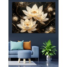 Parlayan Beyaz Lotuslar Dekoratif Kanvas - Mdf Ahşap Tablo