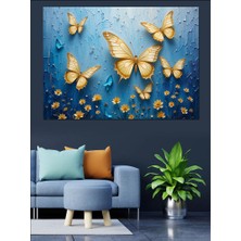 Altın Uçuşan Kelebekler Dekoratif Kanvas - Mdf Ahşap Tablo