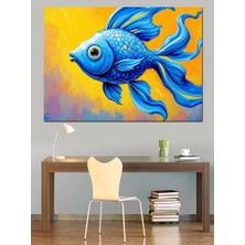 Mavi Yüzgeçli Balık Dekoratif Kanvas - Mdf Ahşap Tablo