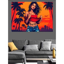 Palmiye Altında Kadın Dekoratif Kanvas - Mdf Ahşap Tablo