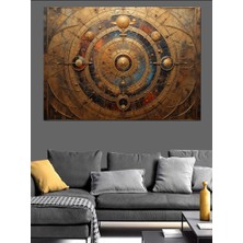 Antik Güneşli Dairesel Harita Dekoratif Kanvas - Mdf Ahşap Tablo