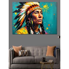 Kızılderili Lider Portresi Dekoratif Kanvas - Mdf Ahşap Tablo