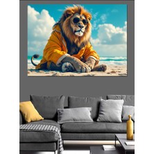 Kumsalda Oturan Aslan Dekoratif Kanvas - Mdf Ahşap Tablo