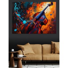 Müzikli Renkli Çello Dekoratif Kanvas - Mdf Ahşap Tablo