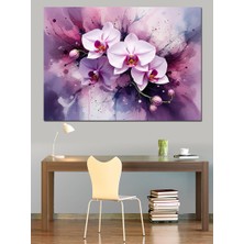 Mor Beyaz Orkide Dekoratif Kanvas - Mdf Ahşap Tablo