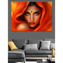 Turuncu Eşarplı Kadın Dekoratif Kanvas - Mdf Ahşap Tablo