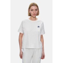 Ucla Kenzıe Kemik Rengi Bisiklet Yaka Baskılı Loose Fit Kadın Tshirt