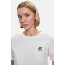 Ucla Kenzıe Kemik Rengi Bisiklet Yaka Baskılı Loose Fit Kadın Tshirt
