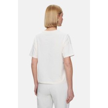 Ucla Kenzıe Kemik Rengi Bisiklet Yaka Baskılı Loose Fit Kadın Tshirt