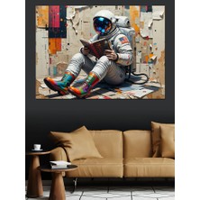 Oturan Astronot Figürü Dekoratif Kanvas - Mdf Ahşap Tablo