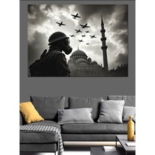 Uçaklar ve Camii Silüeti Dekoratif Kanvas - Mdf Ahşap Tablo