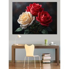 Kırmızı Beyaz Gül Buketi Dekoratif Kanvas - Mdf Ahşap Tablo