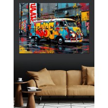 Renkli Graffiti Minibüs Dekoratif Kanvas - Mdf Ahşap Tablo