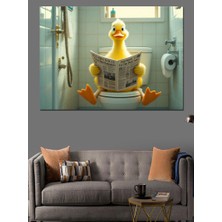 Tuvalette Ördek Okuyor Dekoratif Kanvas - Mdf Ahşap Tablo
