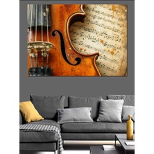 Nota Üzerinde Keman Dekoratif Kanvas - Mdf Ahşap Tablo