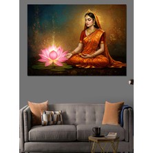 Lotus Tutan Meditasyoncu Dekoratif Kanvas - Mdf Ahşap Tablo