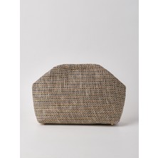 Heybes Kadın Çizgili Jüt Hasır Clutch El Çantası