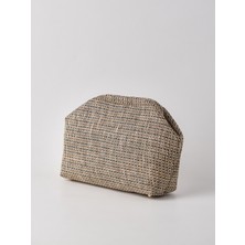 Heybes Kadın Çizgili Jüt Hasır Clutch El Çantası