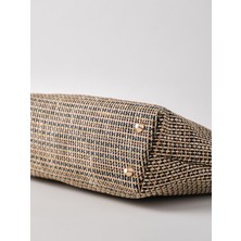 Heybes Kadın Çizgili Jüt Hasır Clutch El Çantası