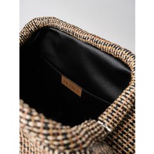 Heybes Kadın Çizgili Jüt Hasır Clutch El Çantası