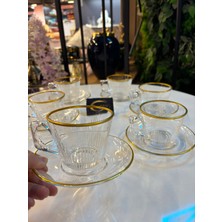 Paşabahçe Ars  Gold Yaldızlı Tasarım Kahve Fincanı, 6 Kişilik 12 Parça Kulplu Cam Çay Fincan Takımı