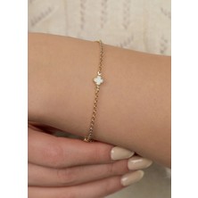 Kuyumcu Nurettin 1.70 Gr(GRAM) 3 Beyaz Taşlı Sedef Bileklik Künye Unisex 14 Ayar Altın (YEŞİL-ROSE-SARI-BEYAZ)