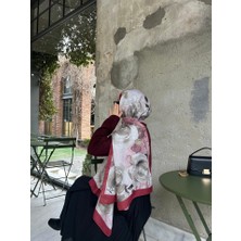 Pamuklu Rose Desen Şal-Kırmızı/vizon