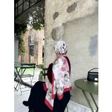 Pamuklu Rose Desen Şal-Kırmızı/vizon
