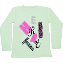 Kız Çocuk Uzun Kollu Tshirt Pullu Harf Baskılı Bisiklet Yaka E9