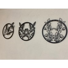3'lü Yaprak Desenli Metal Tablo , Siyah