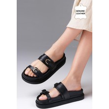 Mio Gusto Marlis Hakiki Deri Siyah Renk Platform Tabanlı Kadın Terlik