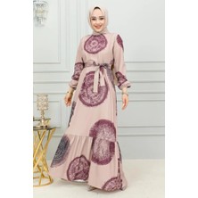 MecModest Aerobin Desenli Elbise  Taba