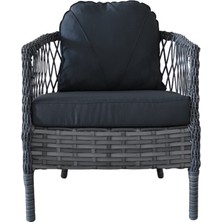 Monalin Mobilya Miami Gri 4 Kişilik(2-1-1-Masa) Rattan Örgü Bahçe & Balkon & Teras Oturma Grubu Minderli & Camlı & Masalı Takım