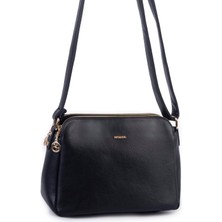 Nas Bag Kadın Çapraz Yumuşak Deri Çıtçıtlı Üç Bölmeli Çanta Siyah Victoria