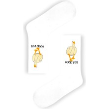 Duck You Yazılı Beyaz Tenis Çorap