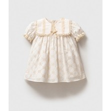 Brode Yaka Ekru Kız Bebek Fisto Elbise