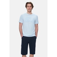 Ucla CULVER Gök Mavisi Bisiklet Yaka Baskılı %100 Pamuk Standard Fit Erkek Tshirt