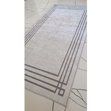 70 x 140 Dijital Baskılı Modern Çerçeve Desenli Yolluk – Gri Zeminli, Kaymaz Taban, Silinebilir Minimal Halı