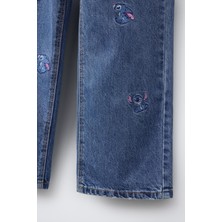 Kız Çocuk Stitch Işlemeli Kot Pantolon