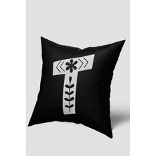 Siyah Beyaz T Harfli Kırlent Kılıfı