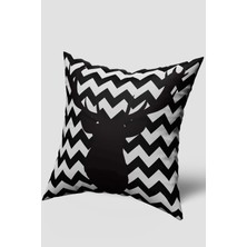 Siyah Beyaz Zikzak Geyik Desenli Kırlent Kılıfı