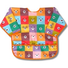 Bambino Kids Ayıcık Desen Sıvı Geçirmez Kollu Önlük Seti 6-24 Ay