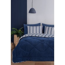 Uyku Seti Wellsoft Yorganlı Pofuduk 3 Parça Tek Kişilik Soft Line Lacivert