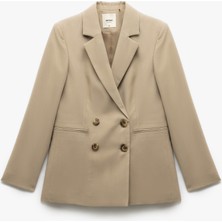 Viskon Kumaş Uzun Kollu Kruvaze Oversize Blazer Ceket