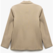 Viskon Kumaş Uzun Kollu Kruvaze Oversize Blazer Ceket