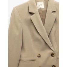 Viskon Kumaş Uzun Kollu Kruvaze Oversize Blazer Ceket